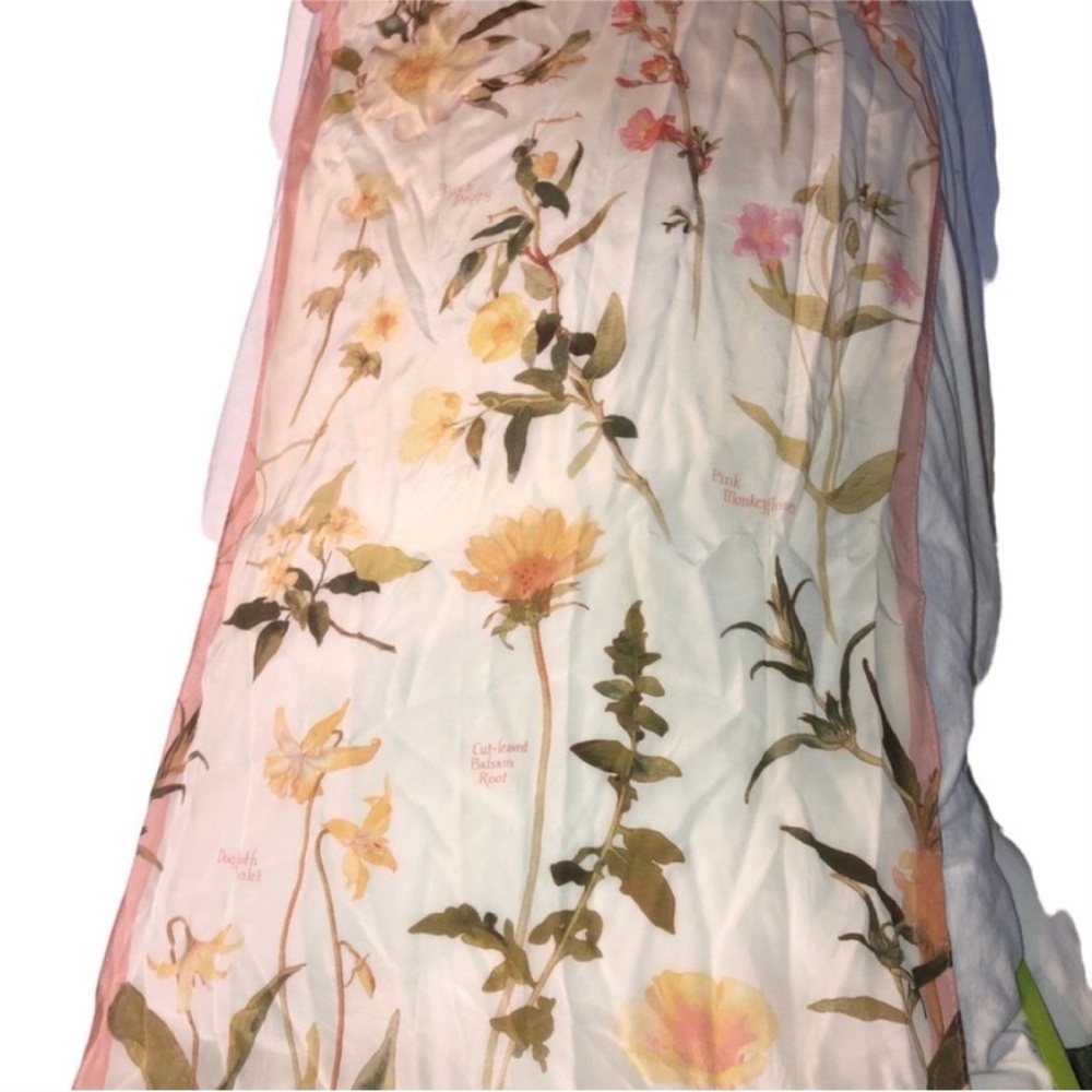 The Metropolitan Museum of Art pink floral names Oblong 100% Silk Scarf RARE